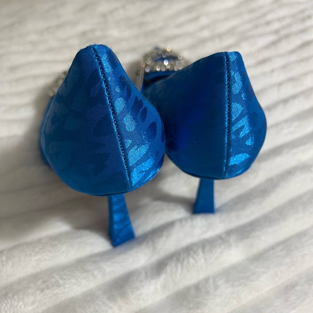 Zara Blue Animal Print Heels with Rhinestone Embellishment - Picture 6 of 14